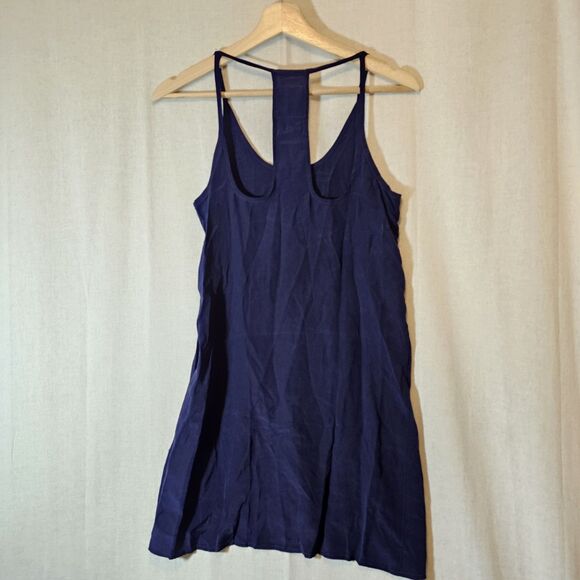 Chaser Navy Blue Mini Dress Crepe De Chine Silk Strappy Slip Pockets Womens XS - Picture 6 of 9